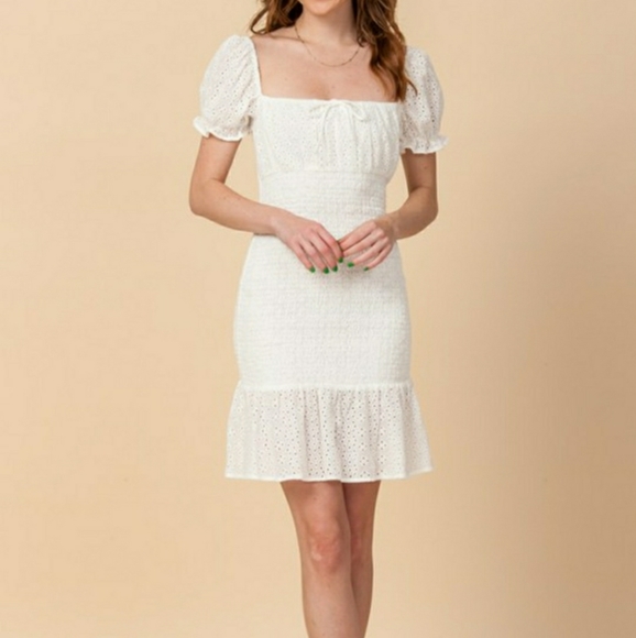 Smocked White Mini Dress - Picture 5 of 6